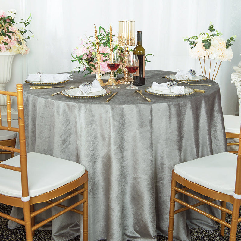 Round Velvet Tablecloth 120" Silver