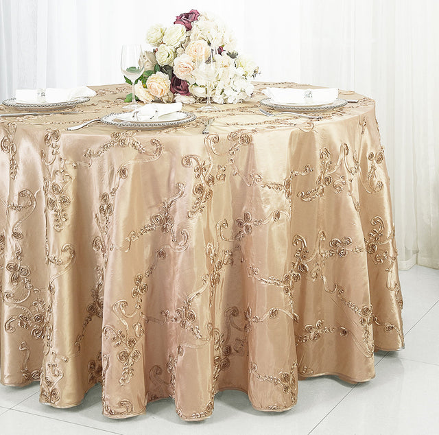Round Ribbon Taffeta Tablecloth Champagne 132