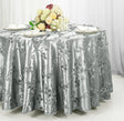Round Ribbon Taffeta Tablecloth 132" Silver