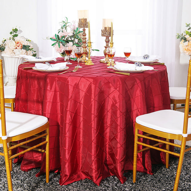 Round Pintuck Taffeta Tablecloth 120" Apple Red