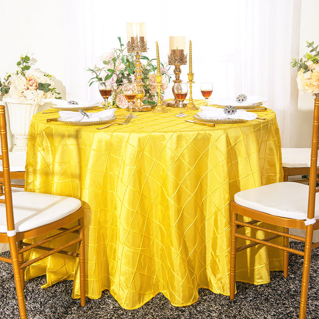 Round Pintuck Taffeta Tablecloth 120" Canary Yellow