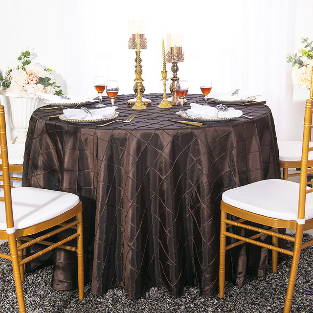 Round Pintuck Taffeta Tablecloth 132" Chocolate