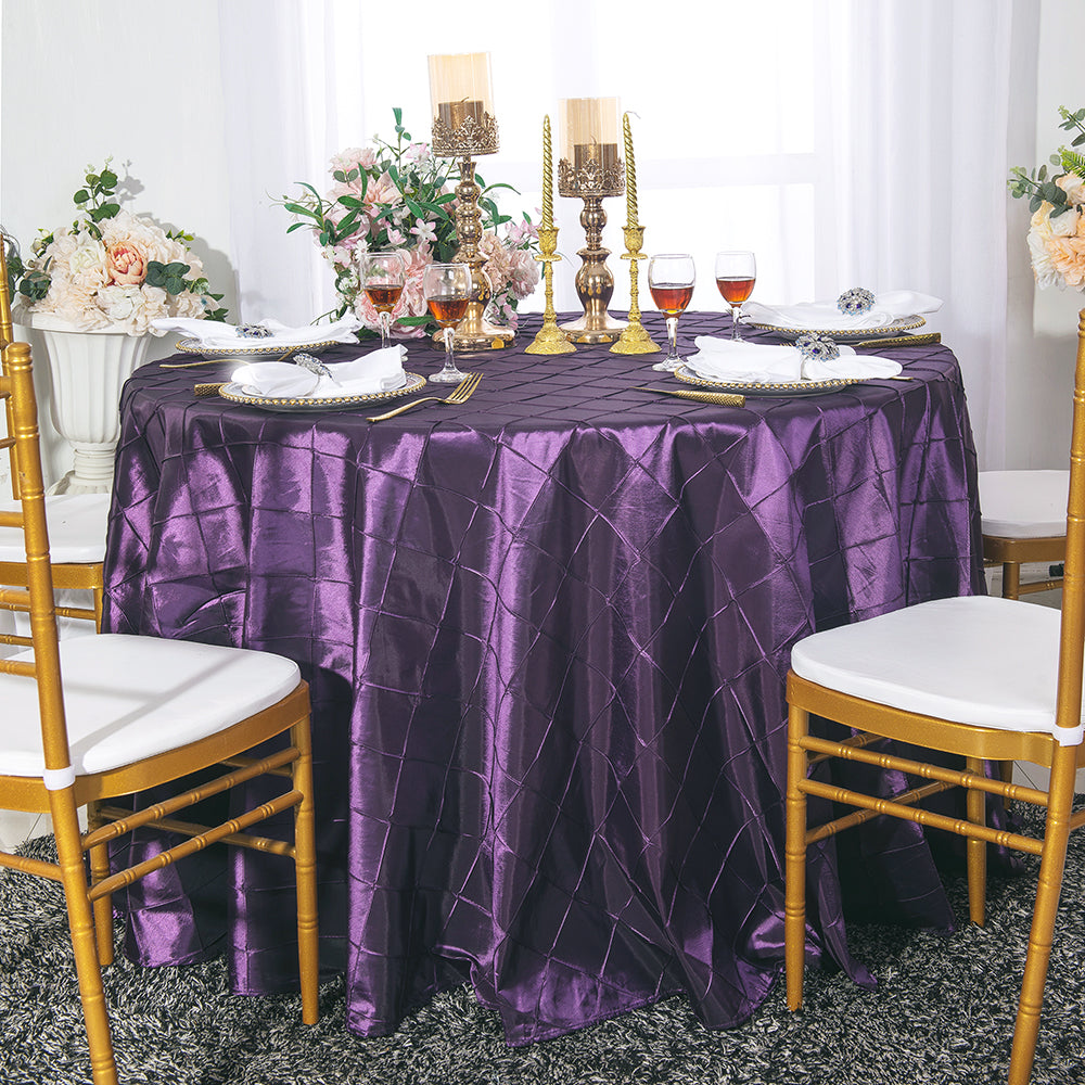 Round Pintuck Taffeta Tablecloth 120" Eggplant