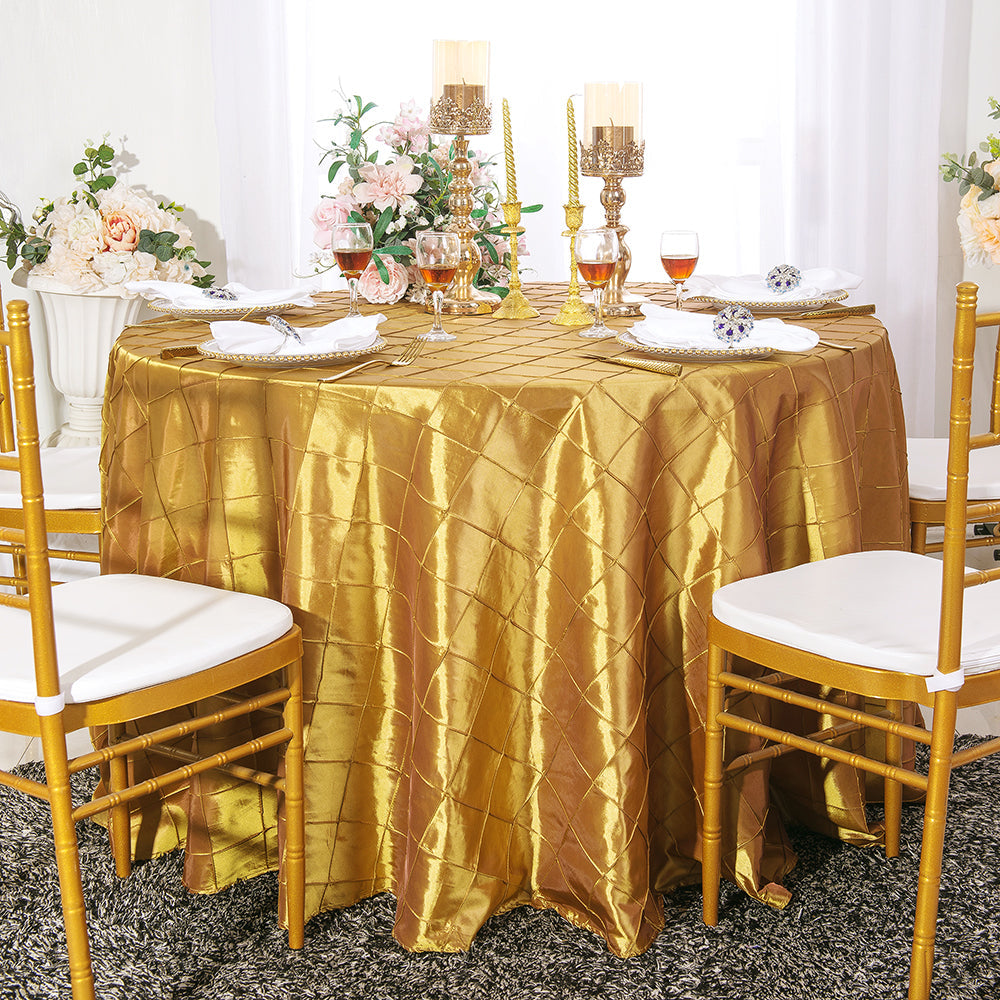 Round Pintuck Taffeta Tablecloth 120 Gold