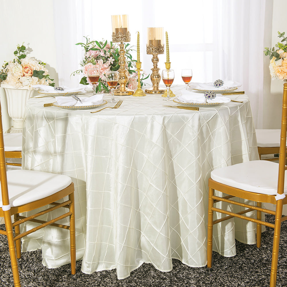 Round Pintuck Taffeta Tablecloth 120 Inch Ivory