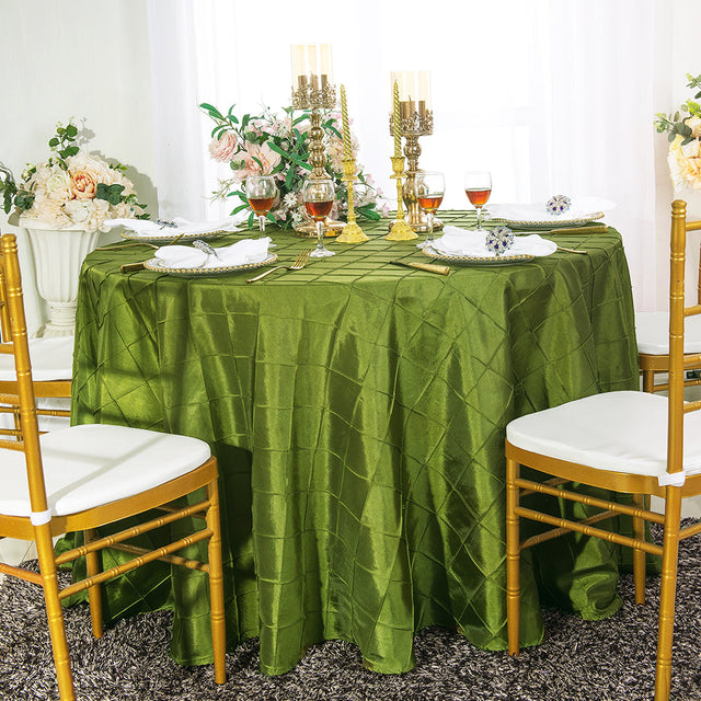 Round Pintuck Taffeta Tablecloth 120" Moss Green