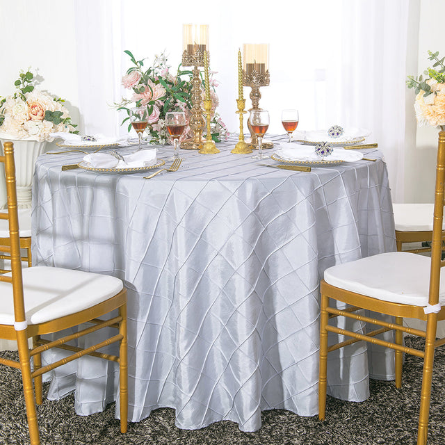 Round Pintuck Taffeta Tablecloth 108" Platinum