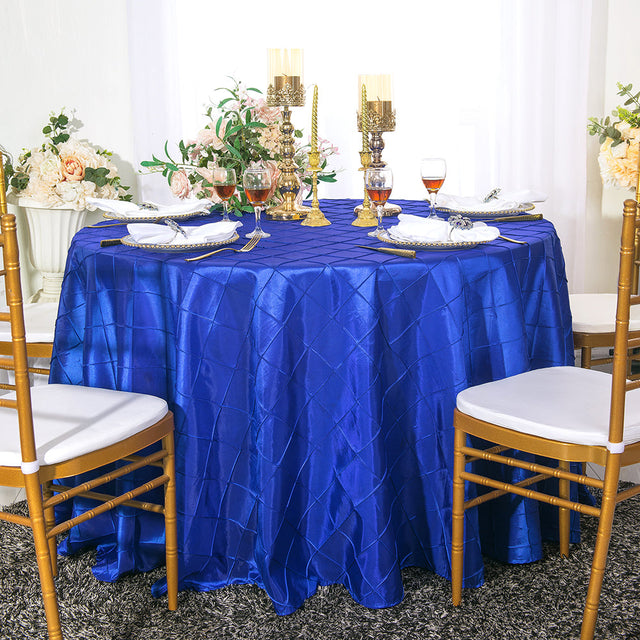 Round Pintuck Taffeta Tablecloth 120" Royal Blue