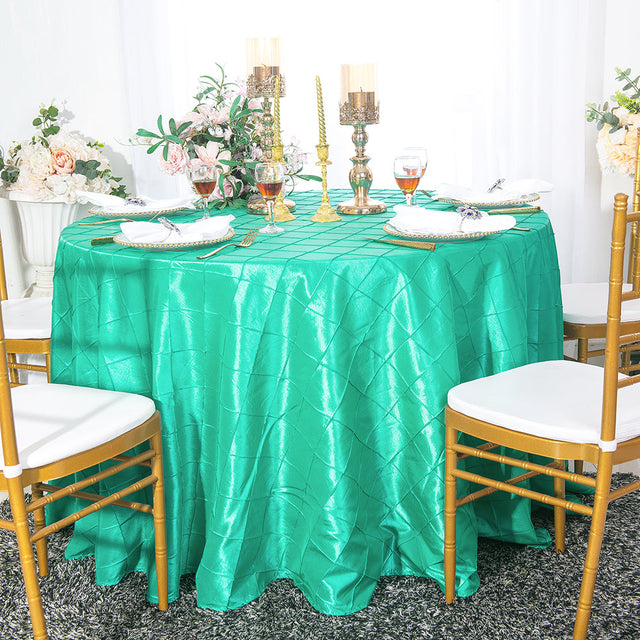 Round Pintuck Taffeta Tablecloth 120" Tiff Blue/Aqua Blue