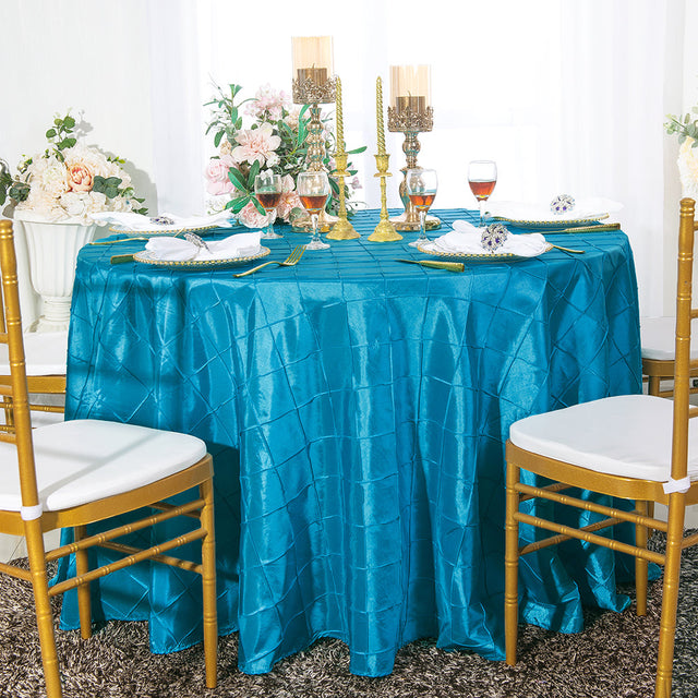 Round Pintuck Taffeta Tablecloth 120 Turquoise