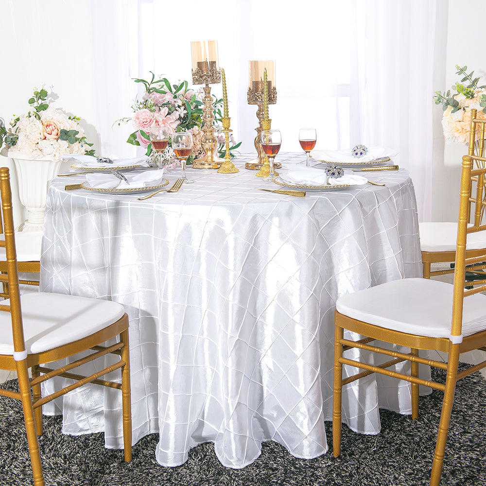 Round Pintuck Taffeta Tablecloth 108" White