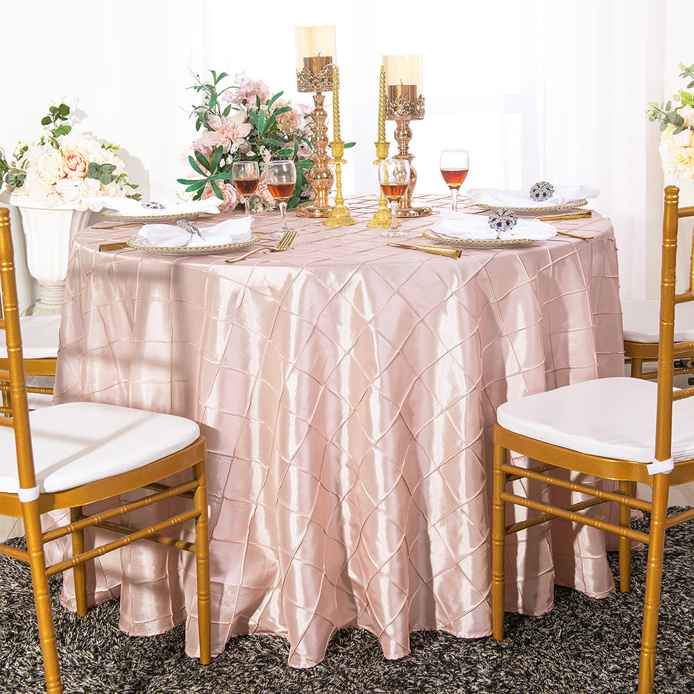Round Pintuck Taffeta Tablecloth 132" Blush Pink