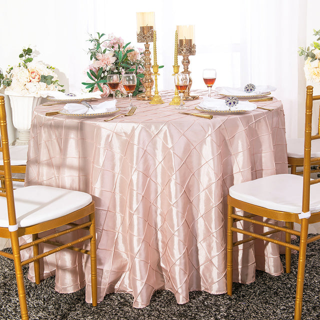 Round Pintuck Taffeta Tablecloth 120" Blush Pink