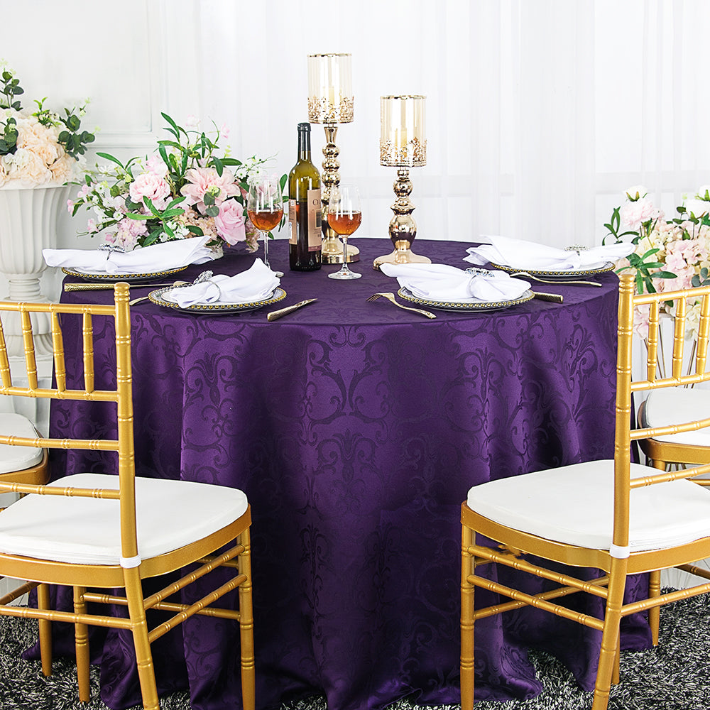Round Polyester Tablecloth 120" Versailles Chopin Damask Eggplant