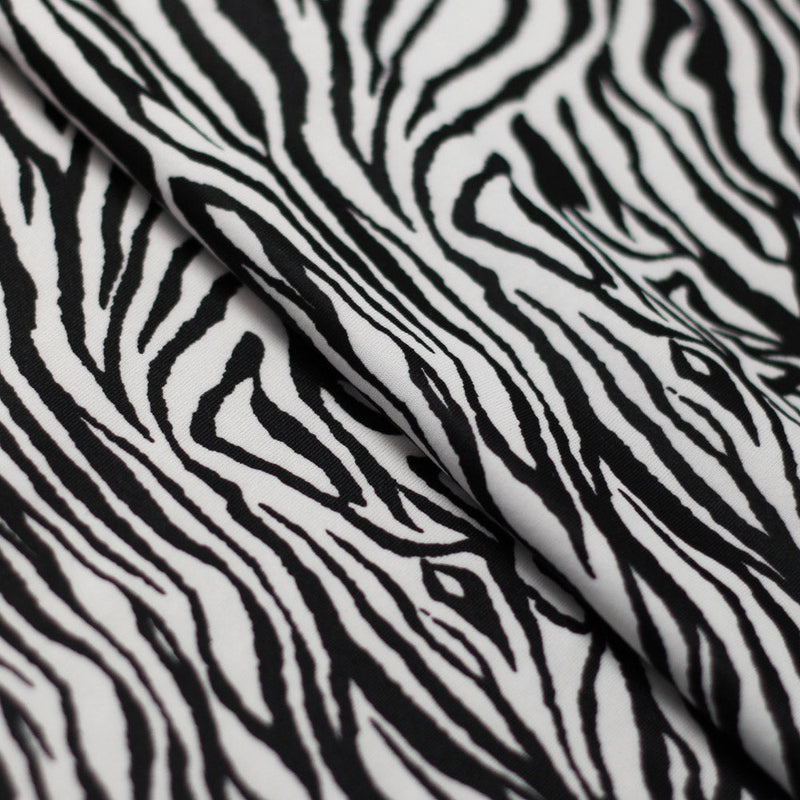 Ziggy Zebra Poly Spandex Fabric - Black/White Zebra Print, 58/60" Width (1 Yard)