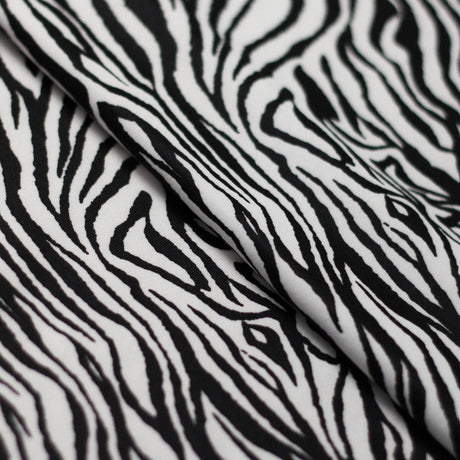 Ziggy Zebra Poly Spandex Fabric - Black/White Zebra Print, 58/60" Width (1 Yard)