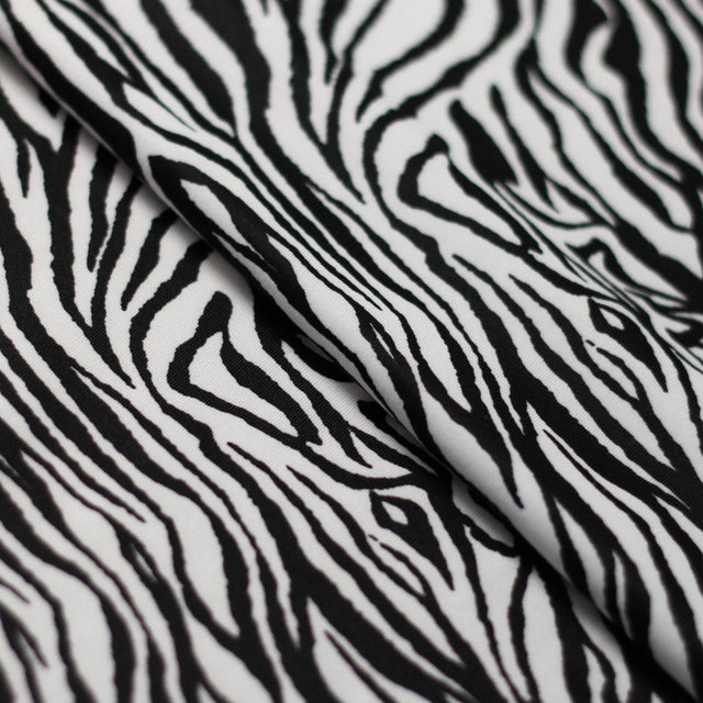Ziggy Zebra Poly Spandex Fabric - Black/White Zebra Print, 58/60" Width (1 Yard)