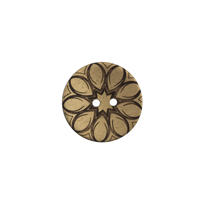 Italian Metallic Gold Floral Coconut Button - 24L/15mm