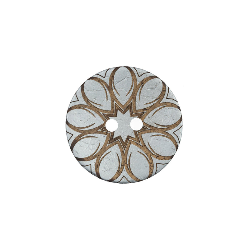 Italian Metallic Silver Floral Coconut Button - 32L/20mm