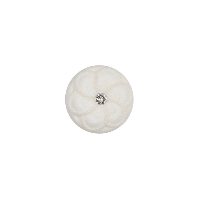 Italian Ivory Floral Nylon Button with Rhinestone Core - 20L/12.5mm