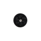 Italian Black Floral Nylon Button with Rhinestone Core - 20L/12.5mm