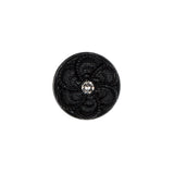 Italian Black Floral Nylon Button with Rhinestone Core - 24L/15mm