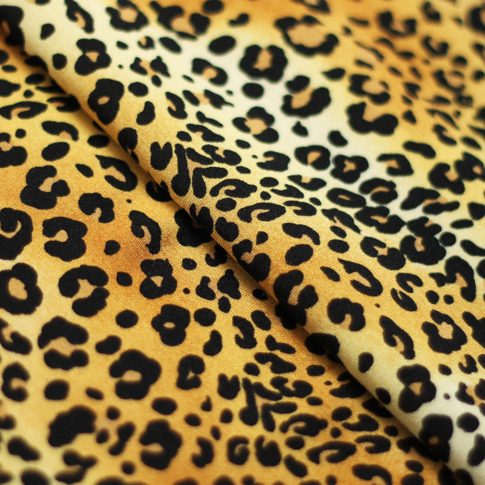 Golden Cat Polyester Spandex Fabric - Yellow Jaguar Animal Print, 58/60" Width (1 Yard)