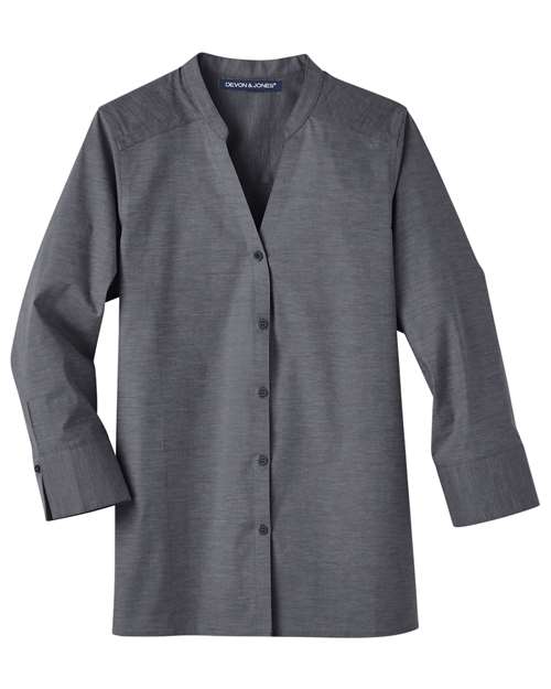 Women's Crown Collection Stretch Pinpoint Chambray Three-Quarter Sleeve Shirt