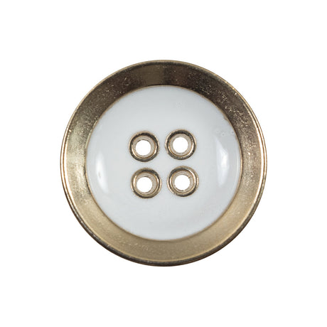 Italian White and Gold Metal 4-Hole Button - 40L/25.5mm