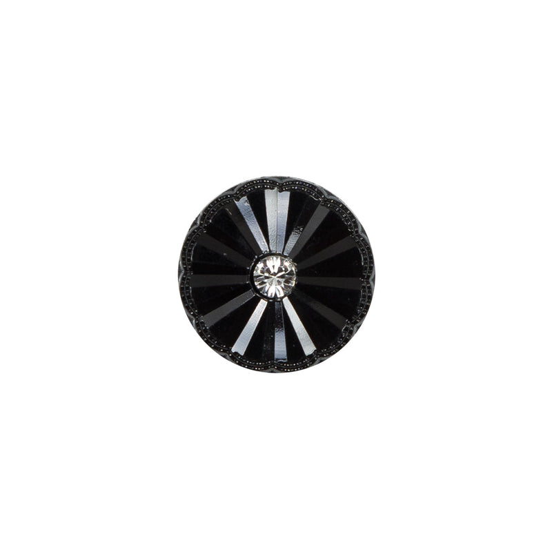 Italian Black Floral Nylon Button with Rhinestone Center - 20L/12.5mm