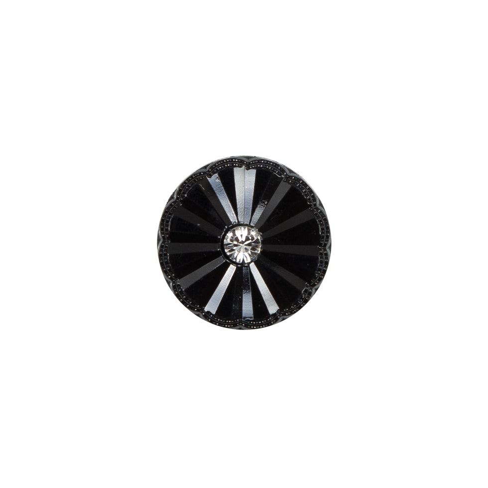 Italian Black Floral Nylon Button with Rhinestone Center - 20L/12.5mm
