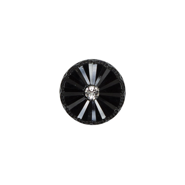 Italian Black Floral Nylon Button with Rhinestone Center - 20L/12.5mm