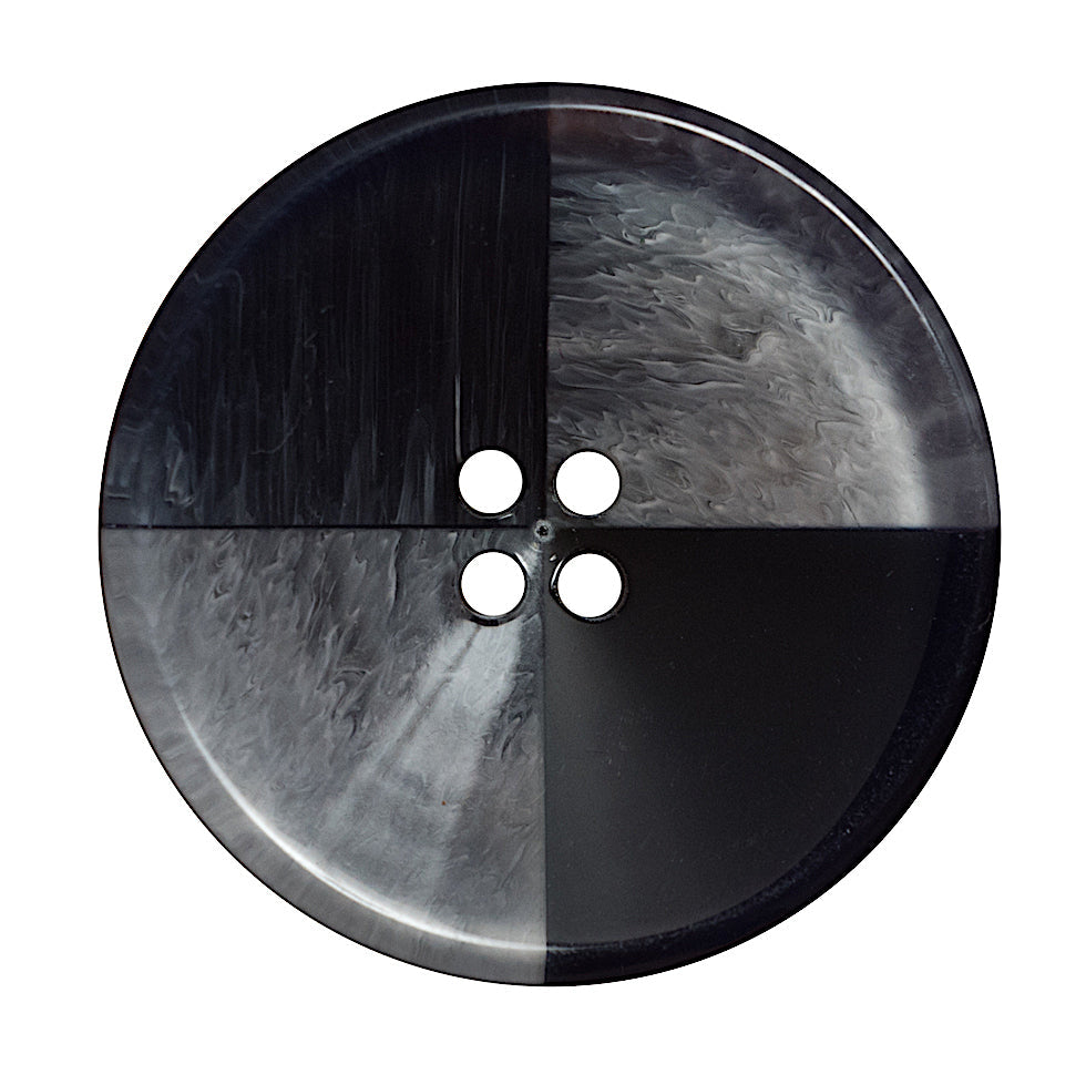 Italian Black and Clear Coconut 4-Hole Button - 54L/34mm