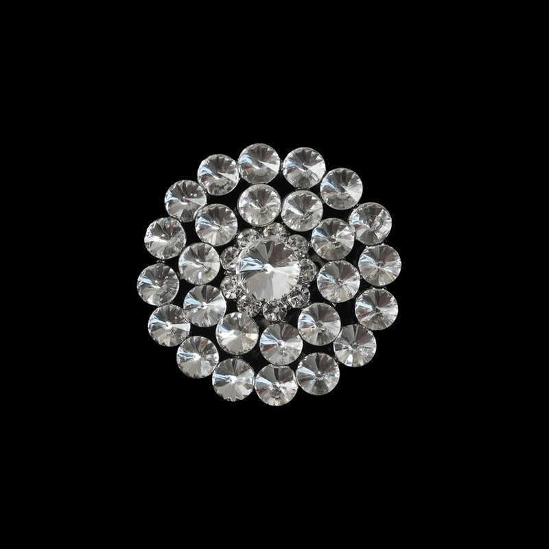 Italian Silver Crystal Brooch - 2"