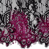 Italian Black and Magenta Flocked Lace Trim - 8"