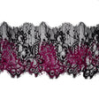 Italian Black and Magenta Flocked Lace Trim - 8"