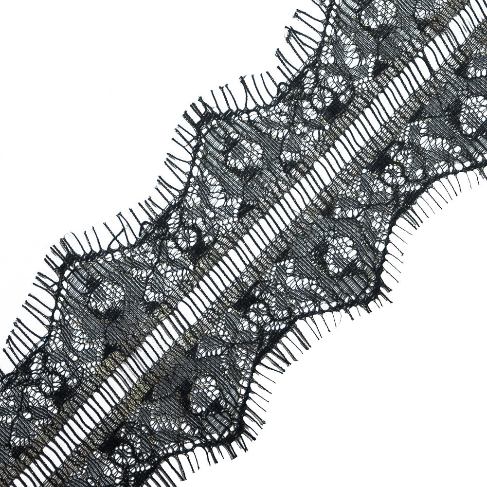 Italian Metallic Black and Gold Scalloped Lace Trim - 3"
