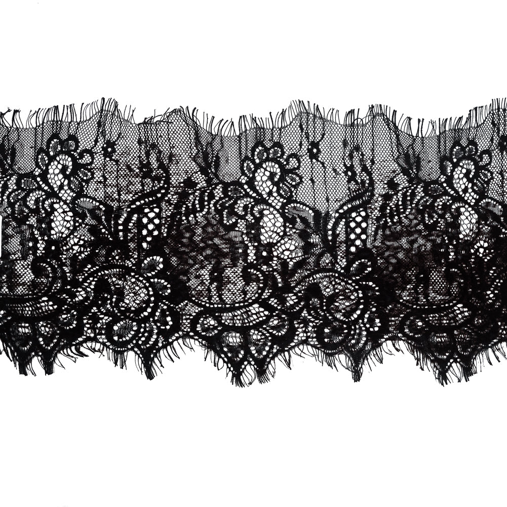 Italian Black and Brown Flocked Lace Trim - 8"
