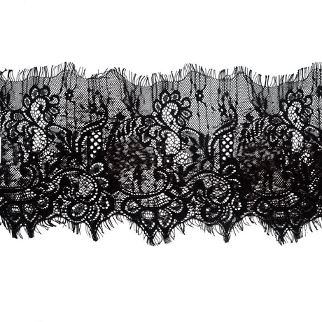 Italian Black and Brown Flocked Lace Trim - 8"