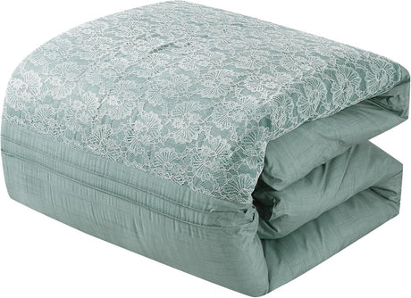 Lace Embroidery 7 Pieces Brenda Green & White Comforter Set