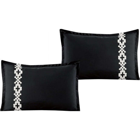 Geometric Embroidery 7 Pieces Black & White Comforter Set