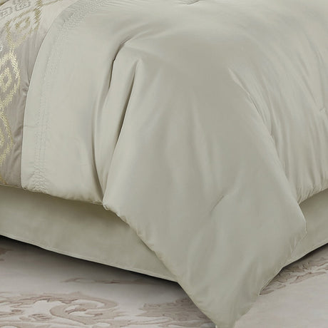 9 Pieces Beige Jacquard Comforter & Bed Skirt Set