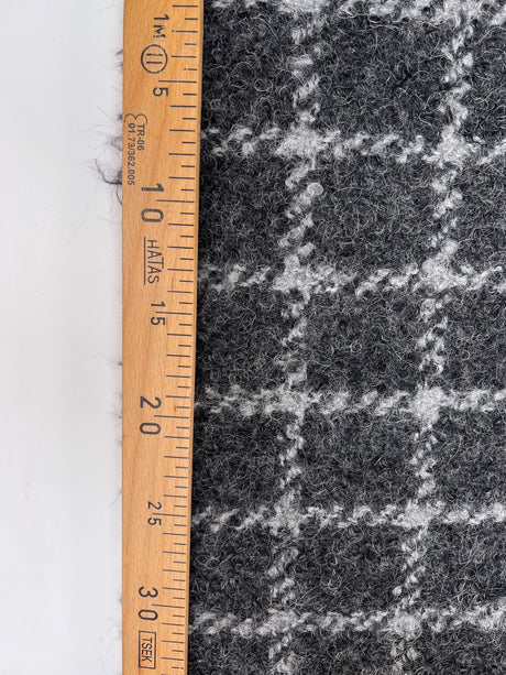 Virgin Wool Blend Bouclé Tweed Checked Gray