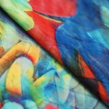 Tropical Feathers Polyester Spandex Fabric - Multicolor Feather Print, 58/60" Width, 200 GSM (1 Yard)