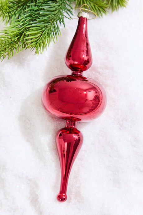 8" Red Finial Glass Ornament