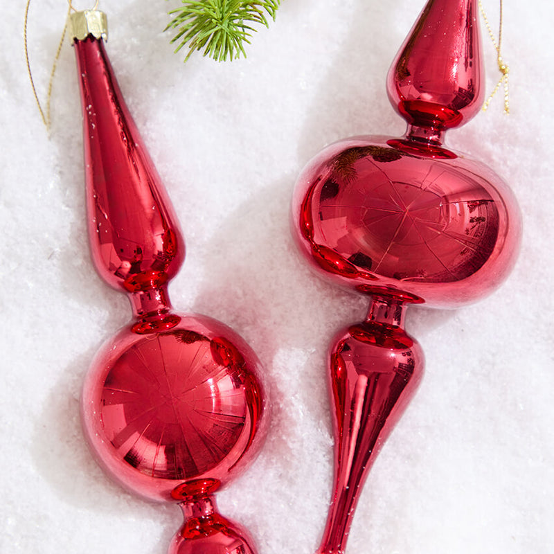 8" Red Finial Glass Ornament
