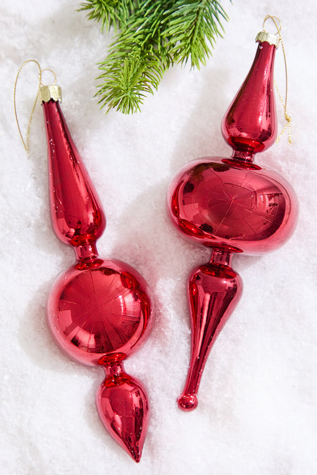 8" Red Finial Glass Ornament