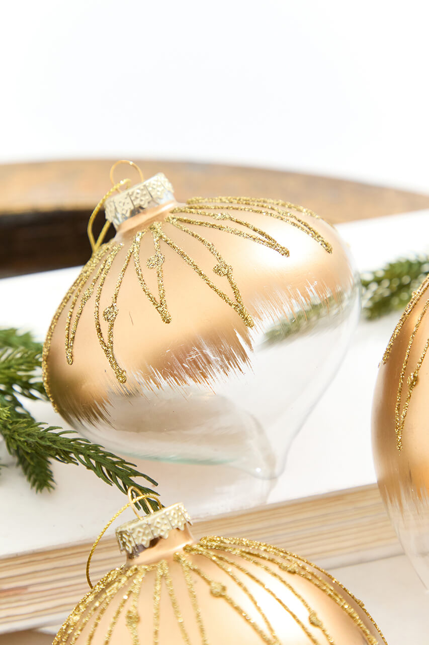 3.5" - 5.75" Glittered Ombre Gold & Clear Glass Ornament