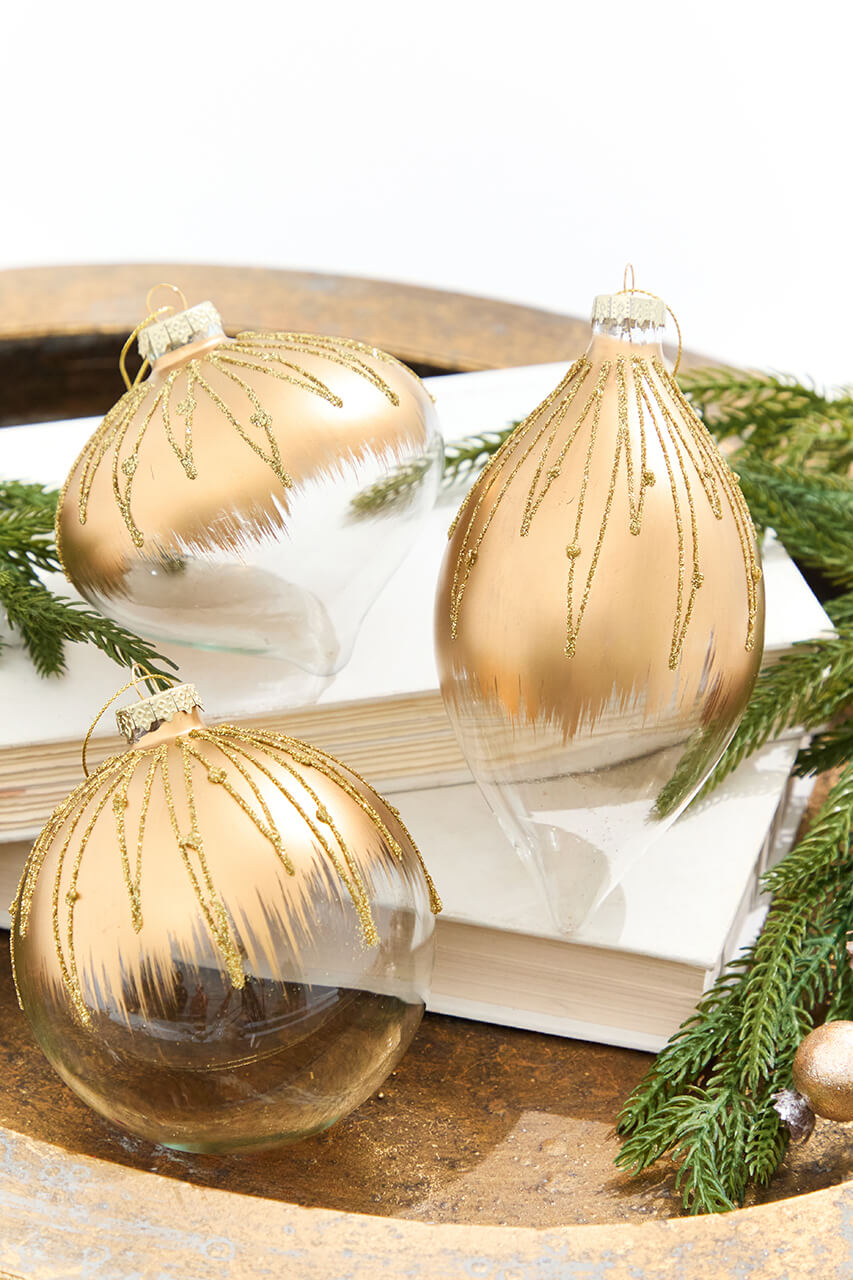 3.5" - 5.75" Glittered Ombre Gold & Clear Glass Ornament