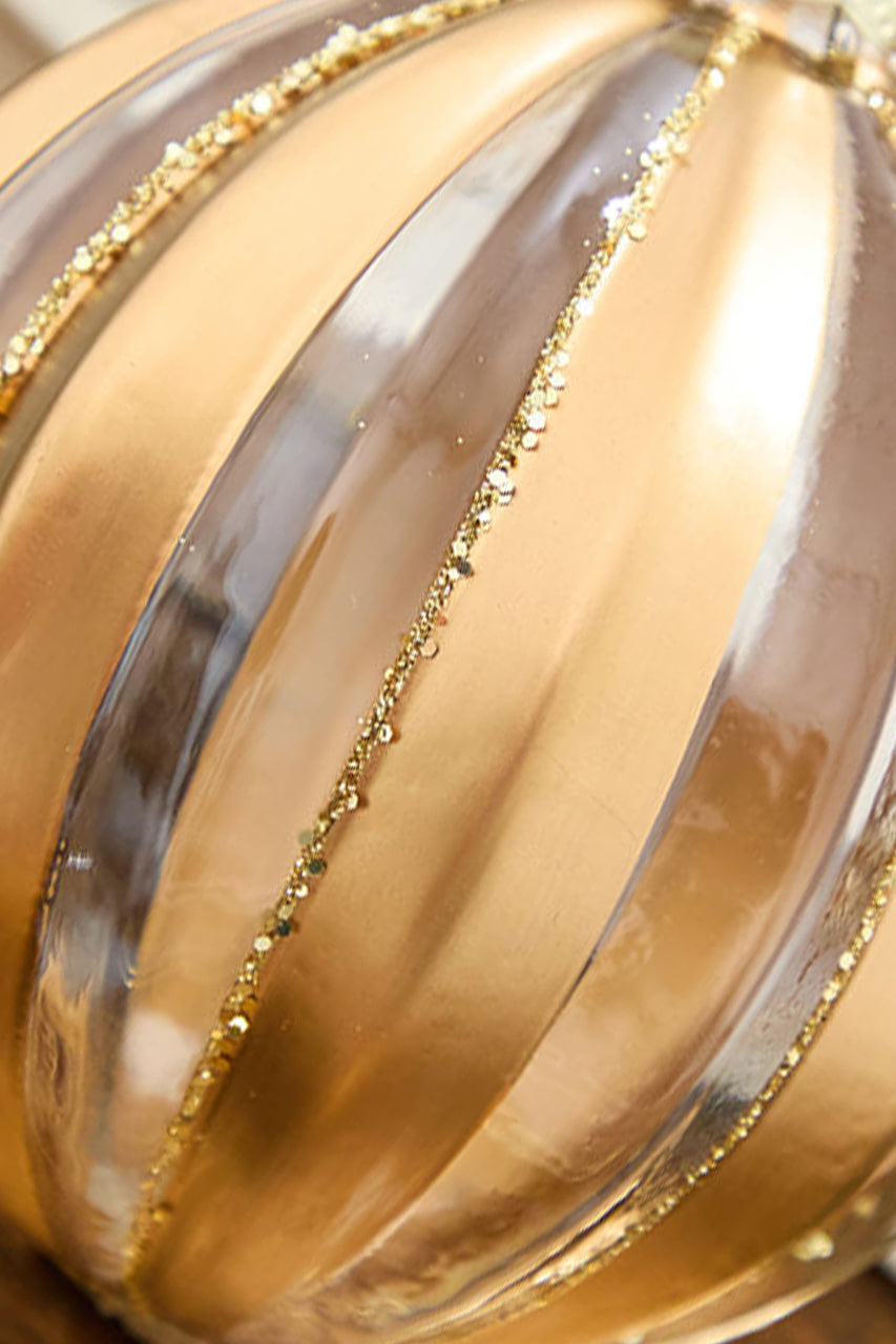 3.5" - 4.5" Gold & White Striped Glass Ornament